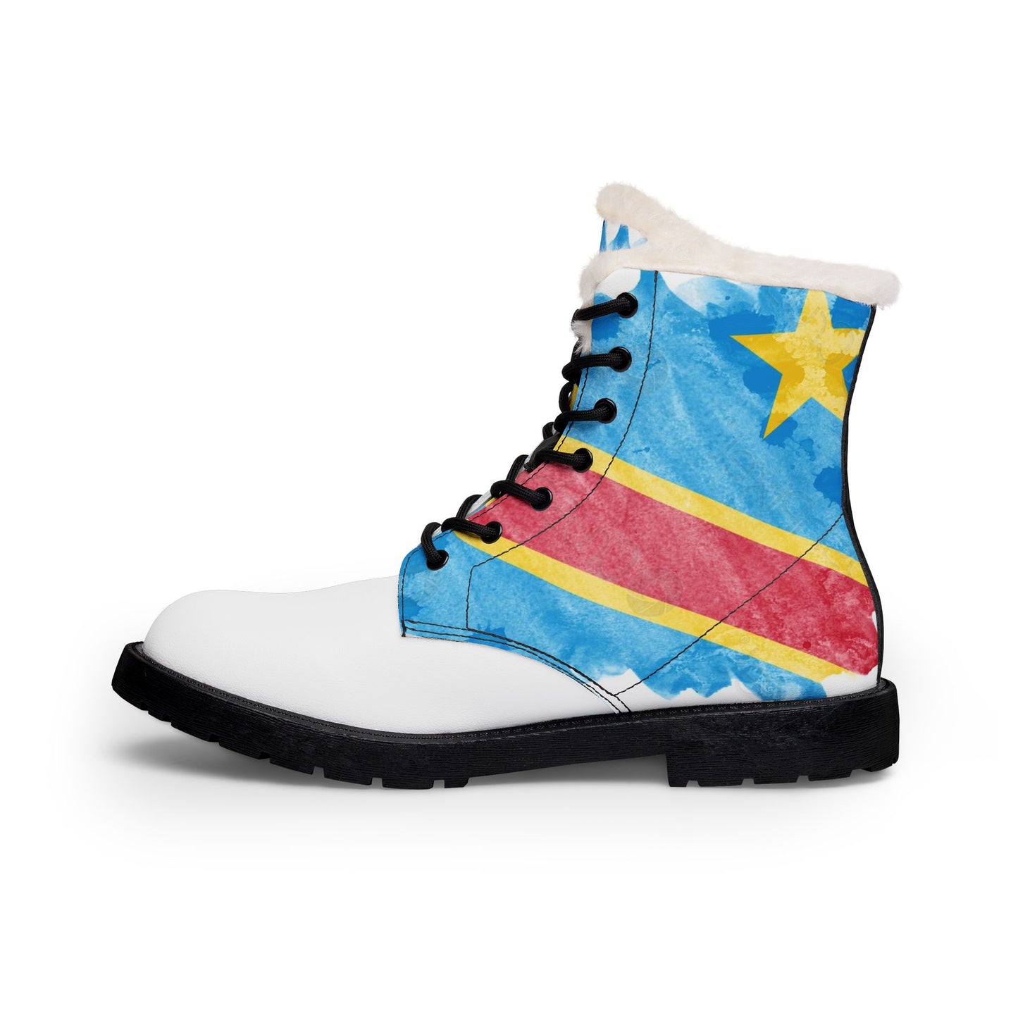 Fur-Lined Leather Boots — Congo Flag Winter Ankle Boots