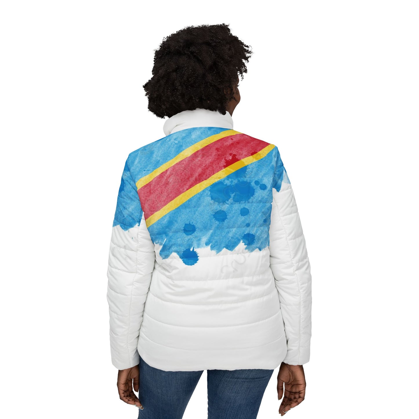 DR Congo Flag Watercolor Puffer Jacket