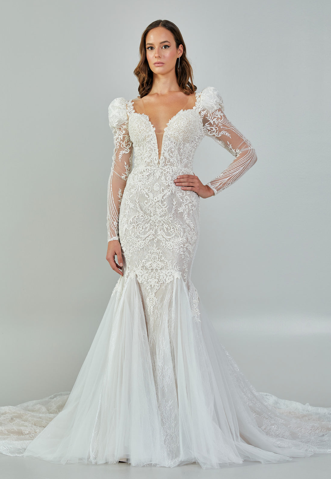 Long Sleeve Maxi Tulle Regular Wedding Dress