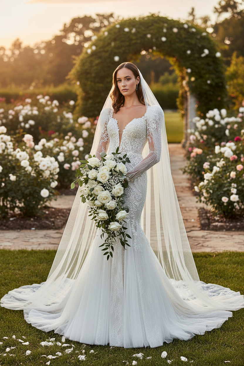 Long Sleeve Maxi Tulle Regular Wedding Dress