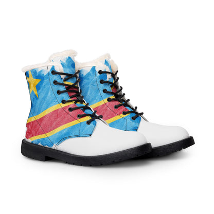Fur-Lined Leather Boots — Congo Flag Winter Ankle Boots