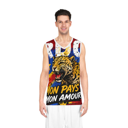 Basketball Jersey — "Mon Pays Mon Amour" Leopard Flag Graphic