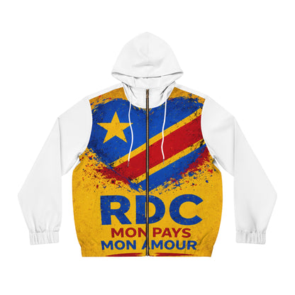 RDC Congo Flag Zip Hoodie — 'RDC Mon Pays Mon Amour' Patriotic Full-Zip