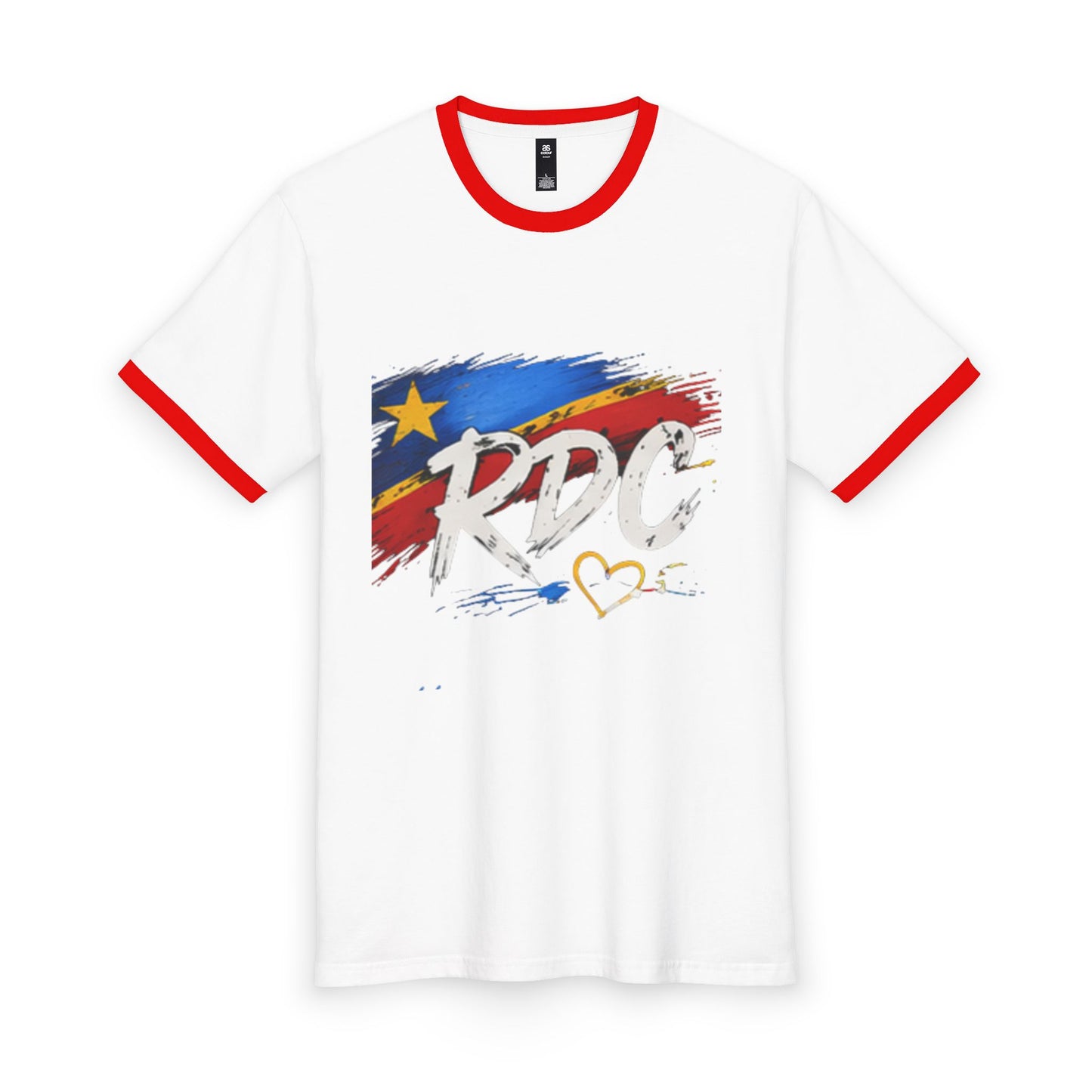 RDC Flag Ringer Tee — DRC Pride T‑Shirt with Heart Accent
