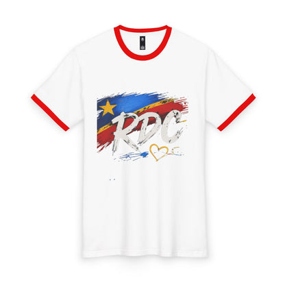 RDC Flag Ringer Tee — DRC Pride T‑Shirt with Heart Accent