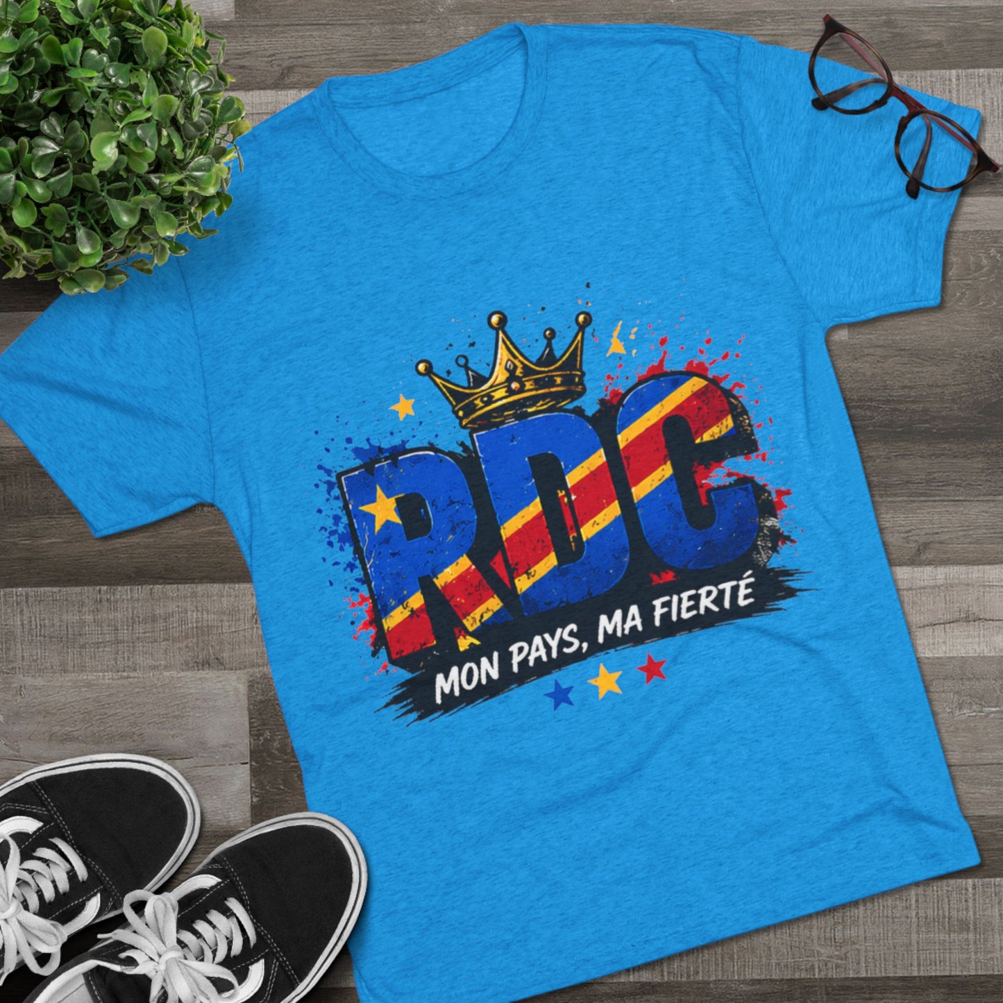 RDC Pride T‑Shirt — Mon Pays, Ma Fierté (Congo Flag Crown Design)