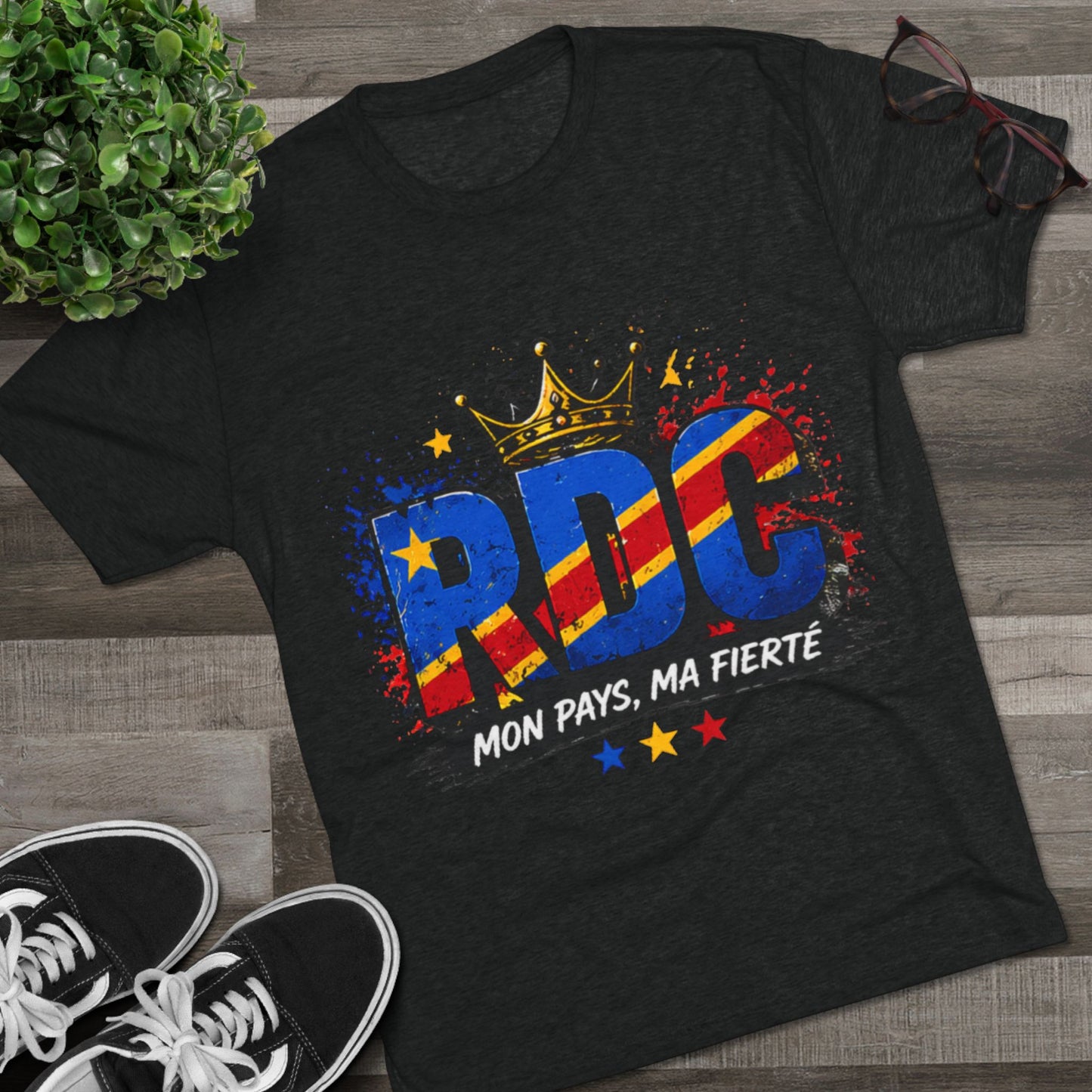 RDC Pride T‑Shirt — Mon Pays, Ma Fierté (Congo Flag Crown Design)