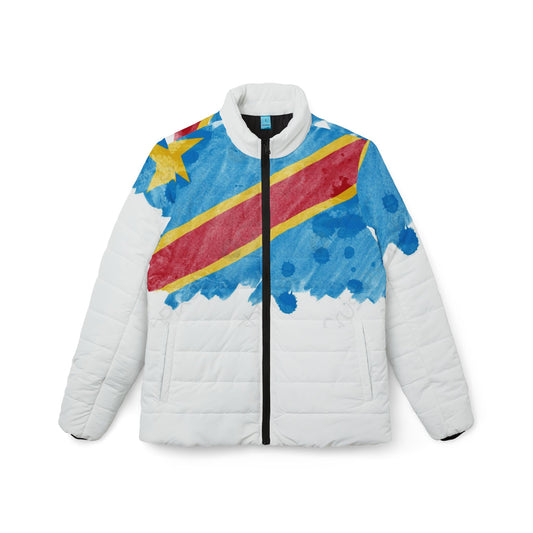 DR Congo Flag Watercolor Puffer Jacket