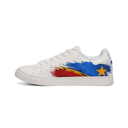 Men's Low-Top Sneakers — Red, Blue & Yellow Star Brushstroke Leather Sneakers