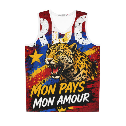Basketball Jersey — "Mon Pays Mon Amour" Leopard Flag Graphic