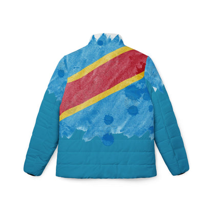 DR Congo Flag Watercolor Women’s Puffer Jacket — African Pride Winter Coat
