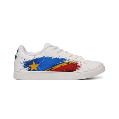 Men's Low-Top Sneakers — Red, Blue & Yellow Star Brushstroke Leather Sneakers