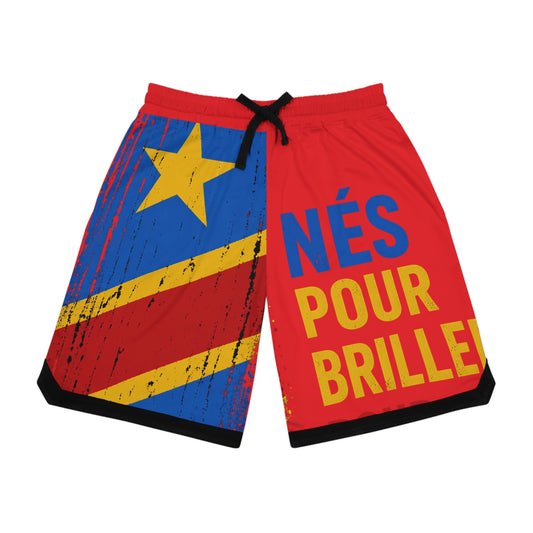 DR Congo Flag Basketball Shorts – 'Nés Pour Briller' Athletic Shorts
