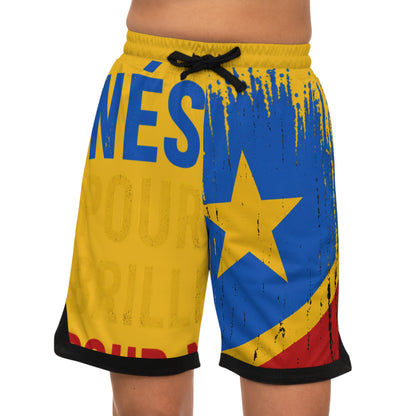 Basketball Shorts – Vintage Flag Design with “NÉS” Text