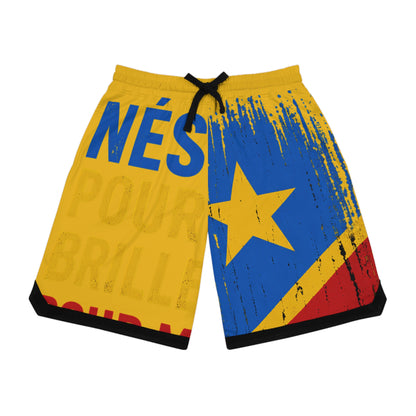 Basketball Shorts – Vintage Flag Design with “NÉS” Text