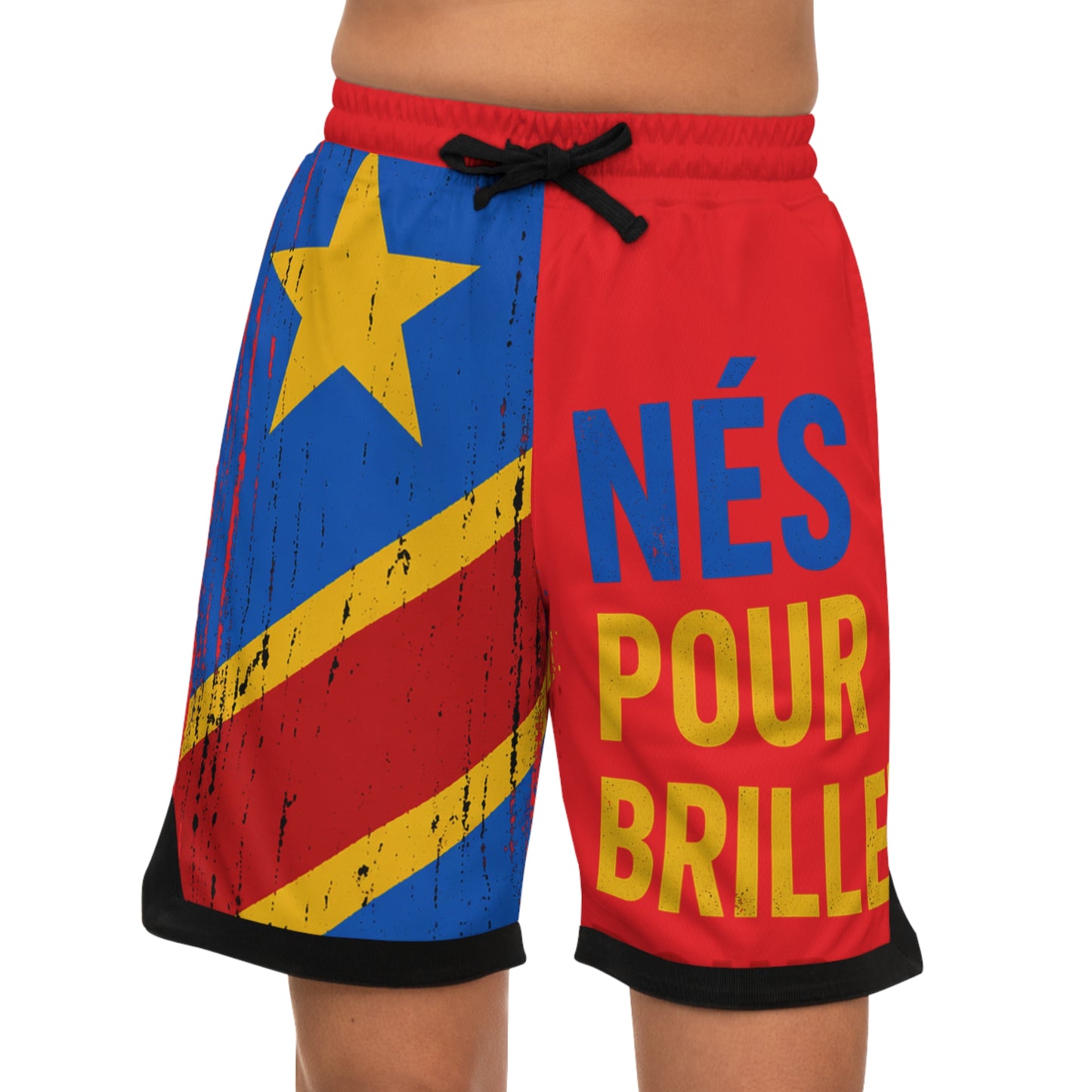 DR Congo Flag Basketball Shorts – 'Nés Pour Briller' Athletic Shorts