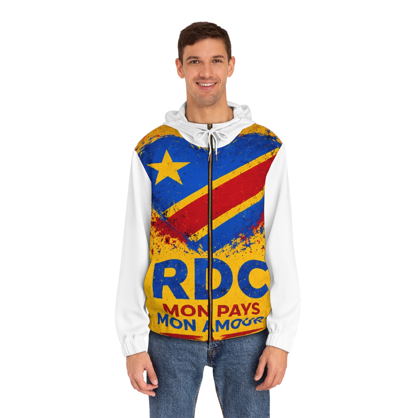RDC Congo Flag Zip Hoodie — 'RDC Mon Pays Mon Amour' Patriotic Full-Zip