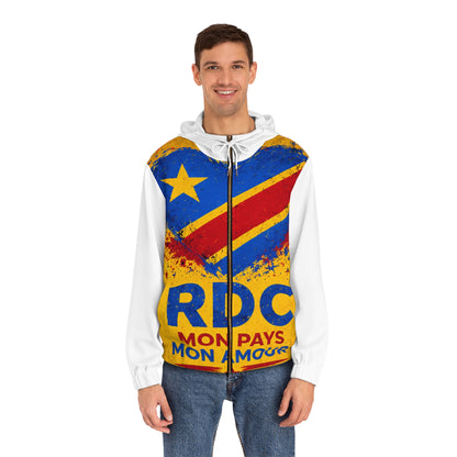 RDC Congo Flag Zip Hoodie — 'RDC Mon Pays Mon Amour' Patriotic Full-Zip