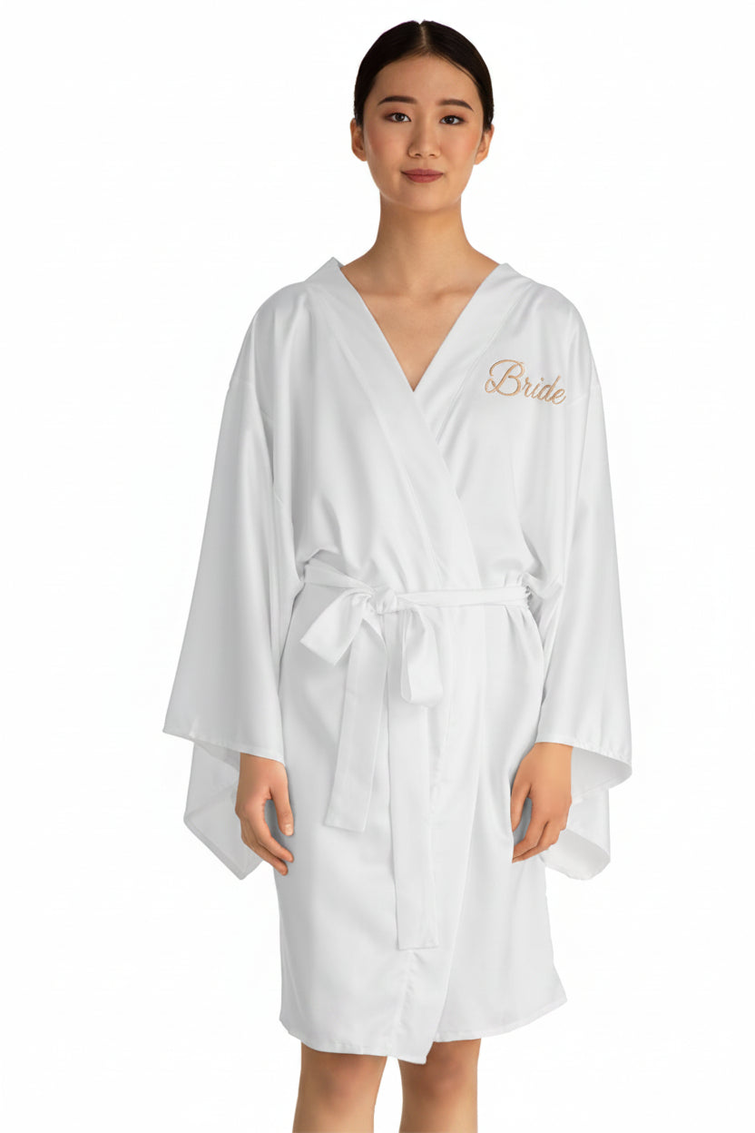 Personalized Bride Robe — Satin Kimono Robe with Embroidered Name | Conroe, TX Bridal Boutique