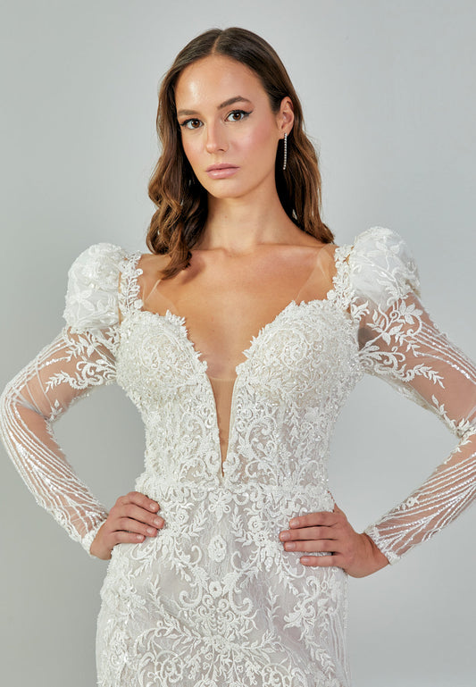 Long Sleeve Maxi Tulle Regular Wedding Dress