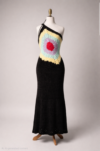 Handmade Crochet Halter Maxi Dress 