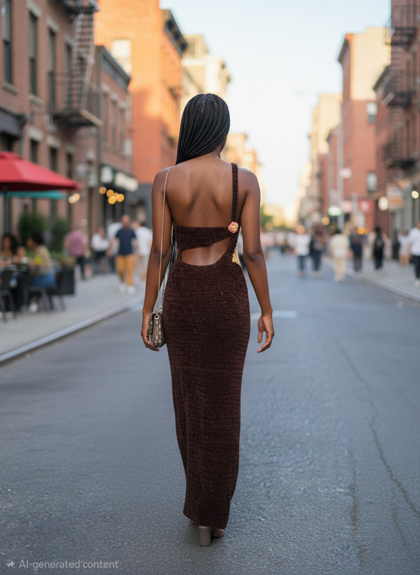 Handmade Crochet Halter Maxi Dress 