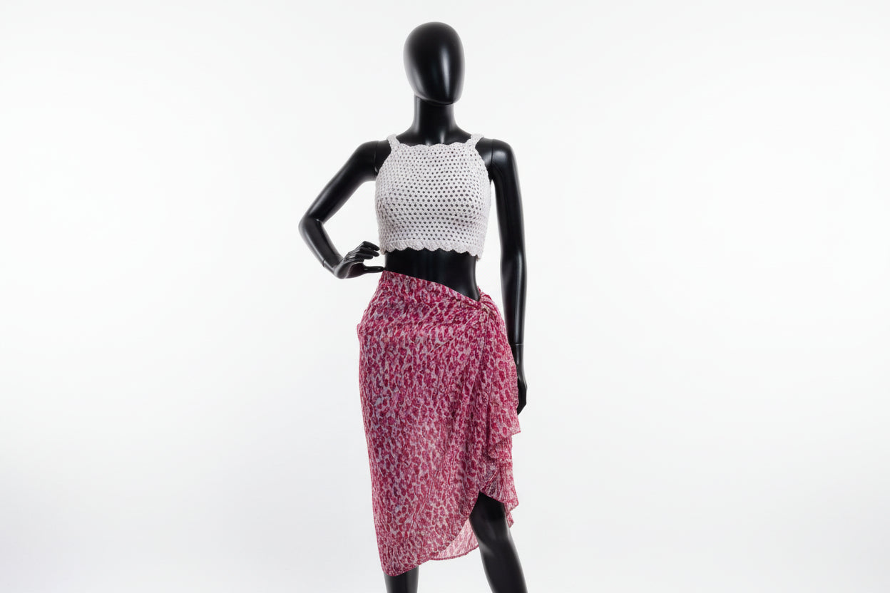 3-Piece Crochet Swimsuit Set with Pareo – Handmade Bikini Set – Luxury Beachwear | Comme à Paris
