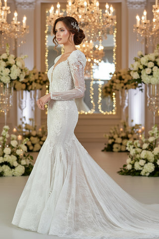 Long Sleeve Maxi Tulle Regular Wedding Dress